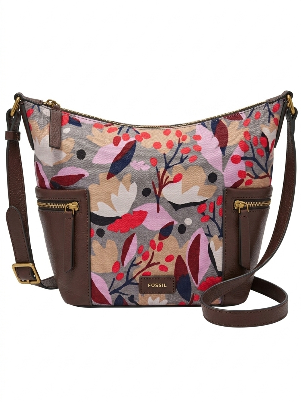 Fossil Brown Floral Canvas Crossbody Bag "Emerson Small Hobo Floral"